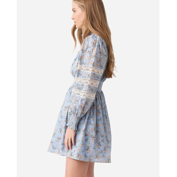 HUNTER BELL Blue Lace Smocked Neck Ryan Dress Ditsy Floral Sz XS - Picture 2 of 16